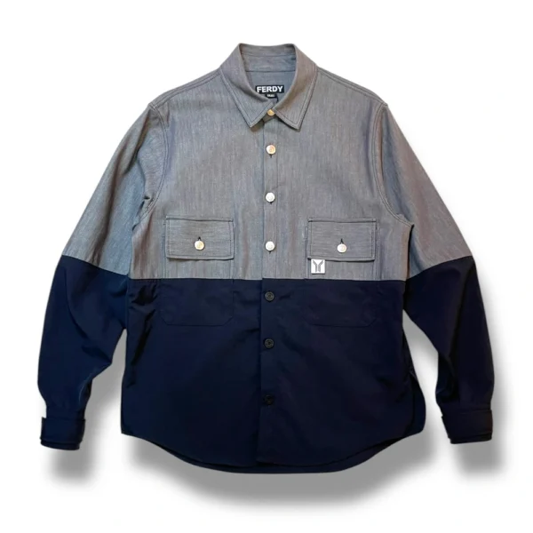 vista frontal de la sobrecamisa bicolor scuba de ferdy ferdystreetwear