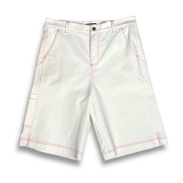 Bermudas “Los cachelos”- Blanco off costuras rojas