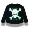 espalda de la camiseta de manga larga calavera de colores negro y verde neón de ferdy ferdystreetwear