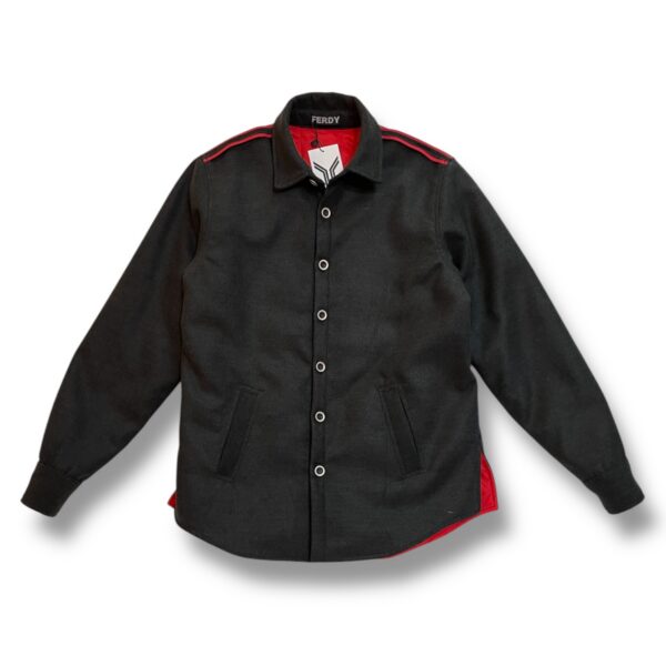 Chaqueta gris con forro guateado rojo