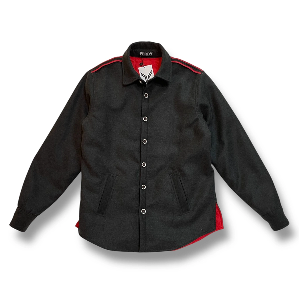 chaqueta gris con forro guateado rojo de ferdystreetwear