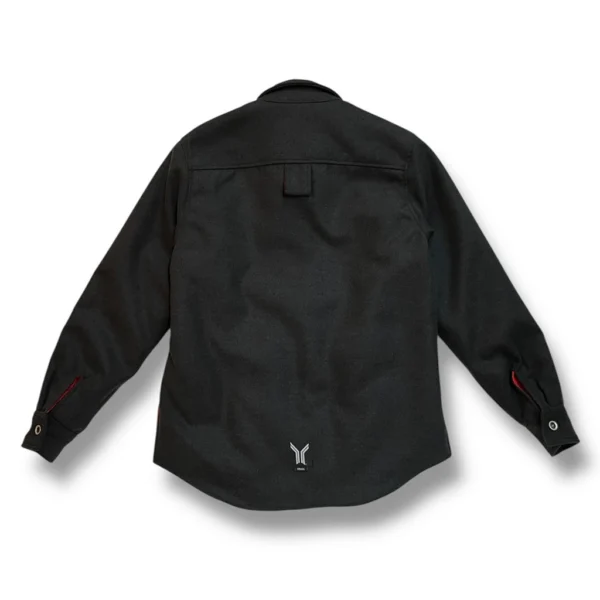 espalda de la chaqueta gris con forro guateado rojo de ferdystreetwear