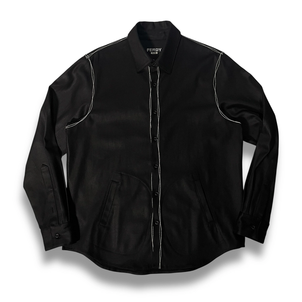 sobrecamisa denim encerado negro con costuras irregulares de ferdystreetwear