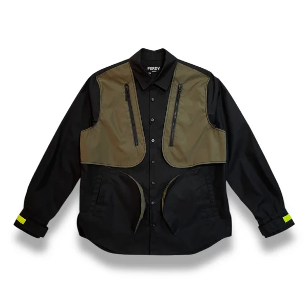 sobrecamisa negra y verde multi bolsillos de ferdystreetwear