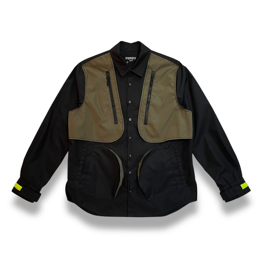 sobrecamisa negra y verde multi bolsillos de ferdystreetwear
